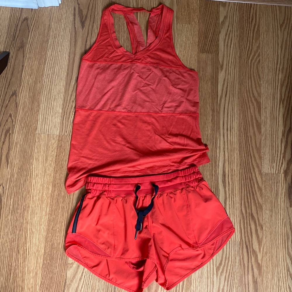 Running shorts and tank top